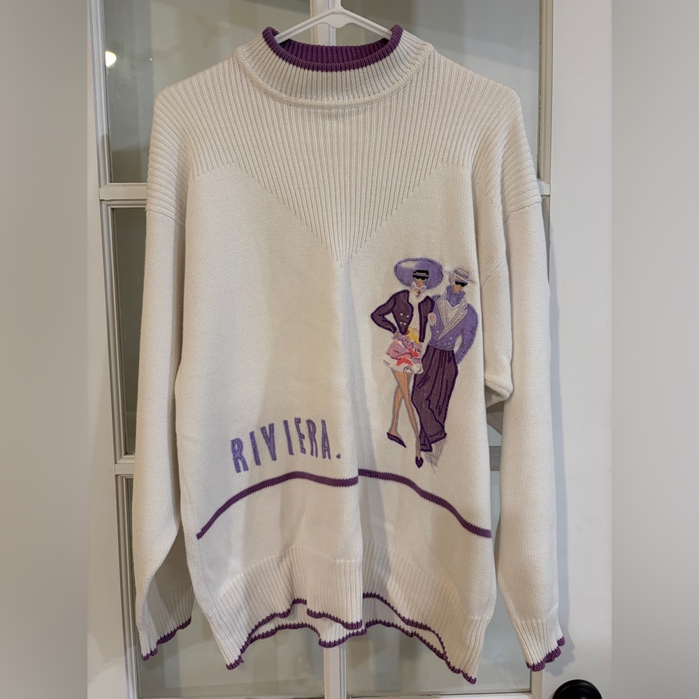 Bugatchi French Riviera Sweater Coastal Luxury Pullover Nautical Resort Knit VTG